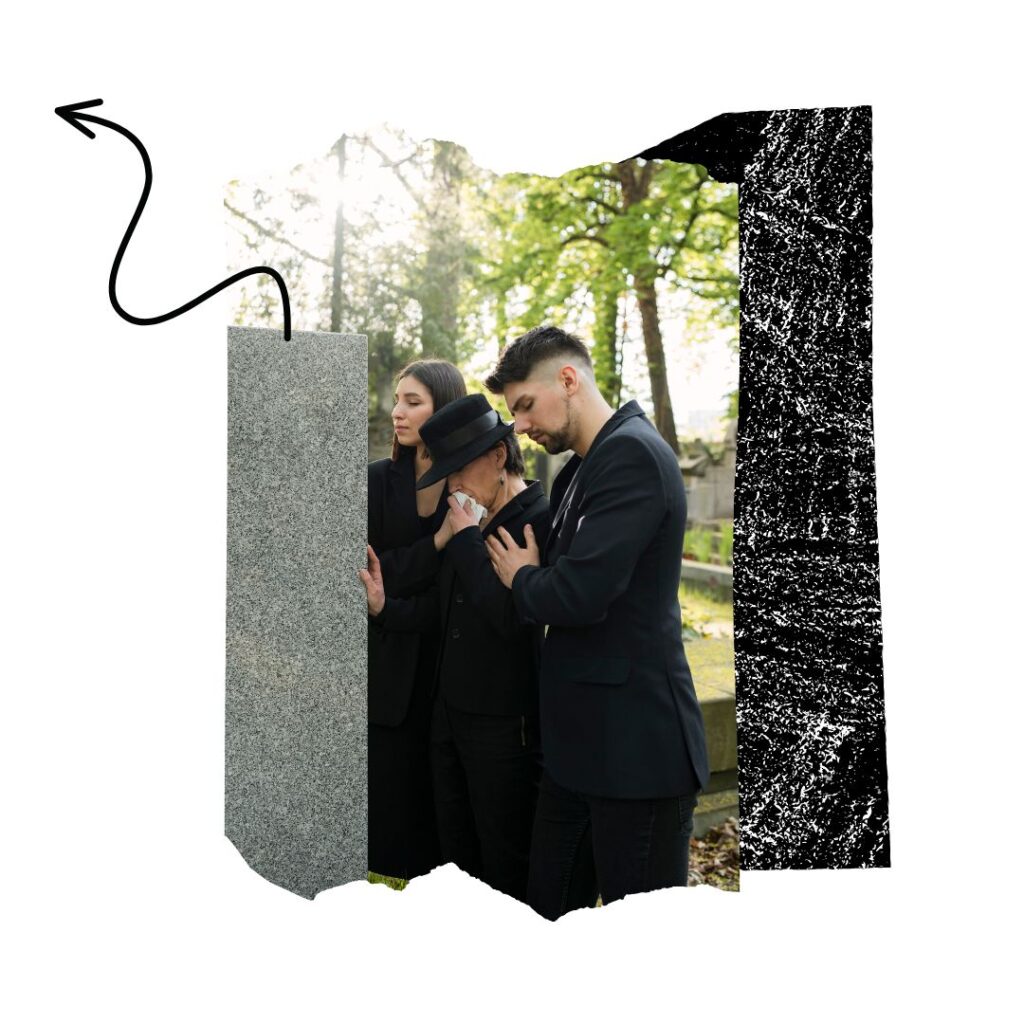 Famiglia in lutto davanti a una tomba