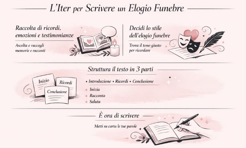 Infografica sugli step da seguire per scrivere un discorso per un funerale
